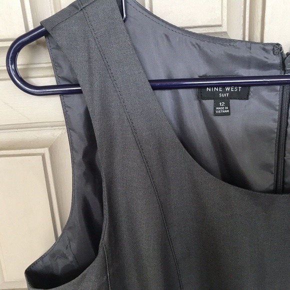 Nine West Suit Dress Sz12 Gray Fitted Kick Pleat Knee Length Sleeveless - Picture 12 of 12